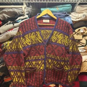 Vintage Benetton Women’s Shetland Wool Fair Isle Cardigan Sweater Italy Size 46